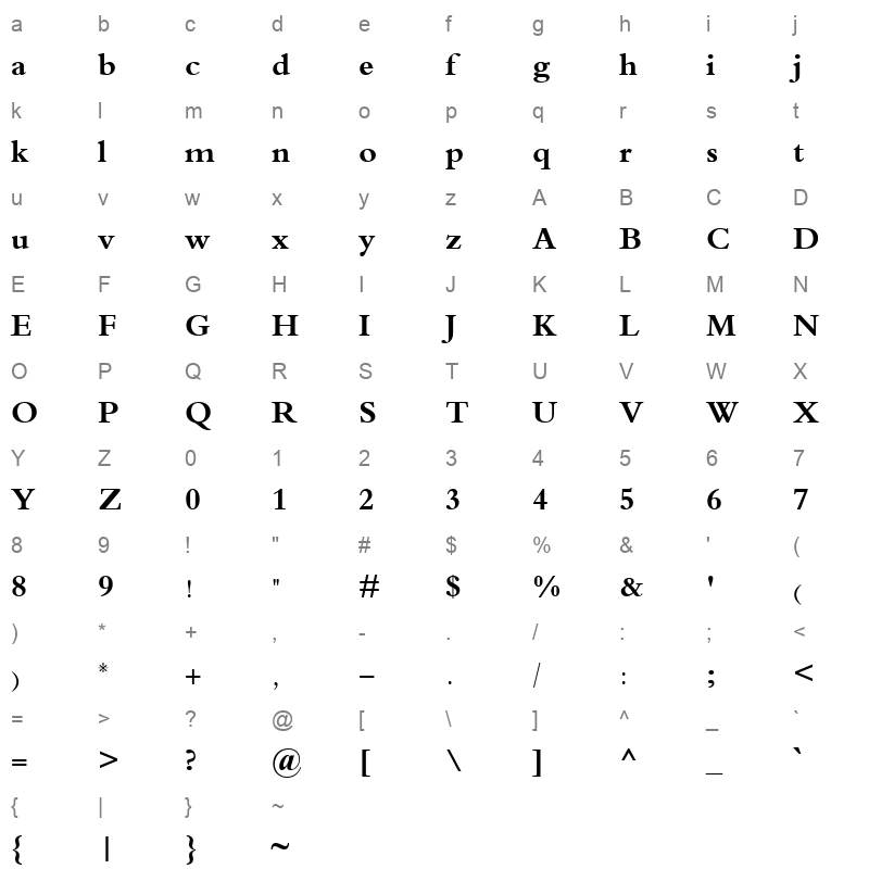 Traditional Arabic Bold Character Map