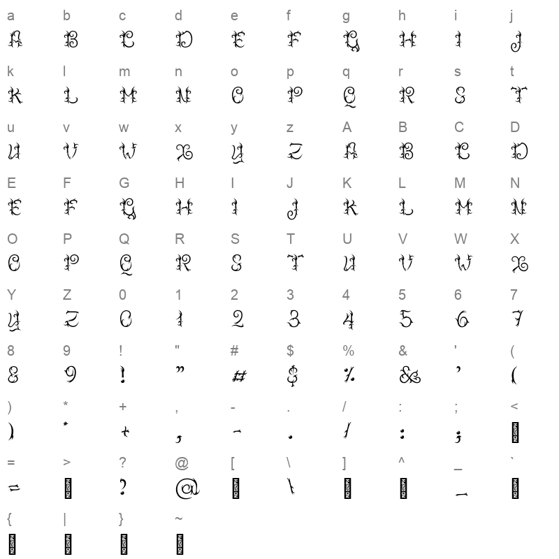 Tribalium Regular Character Map