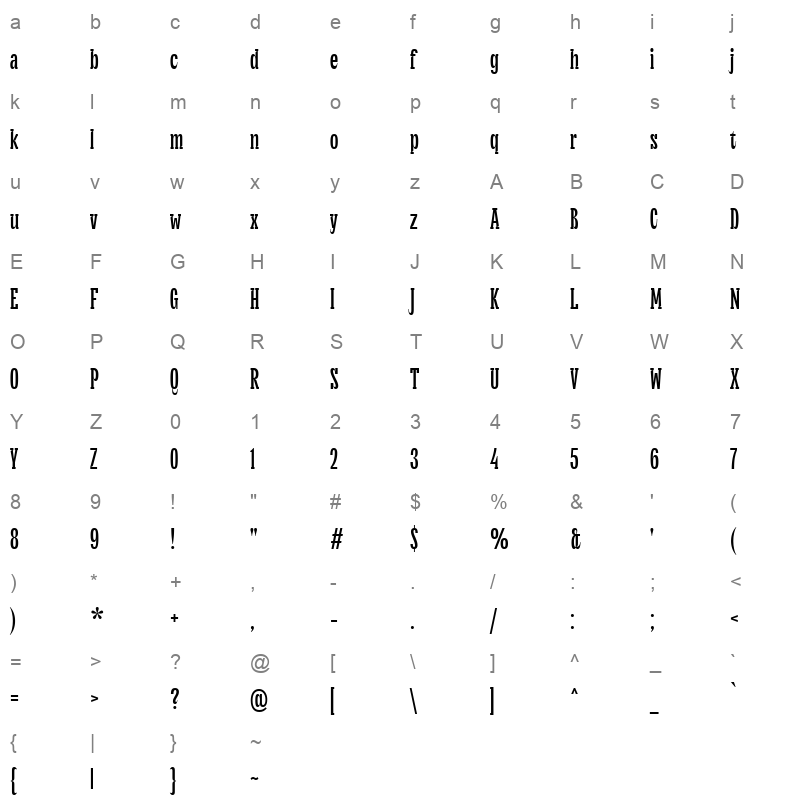TT Cometus Light Character Map