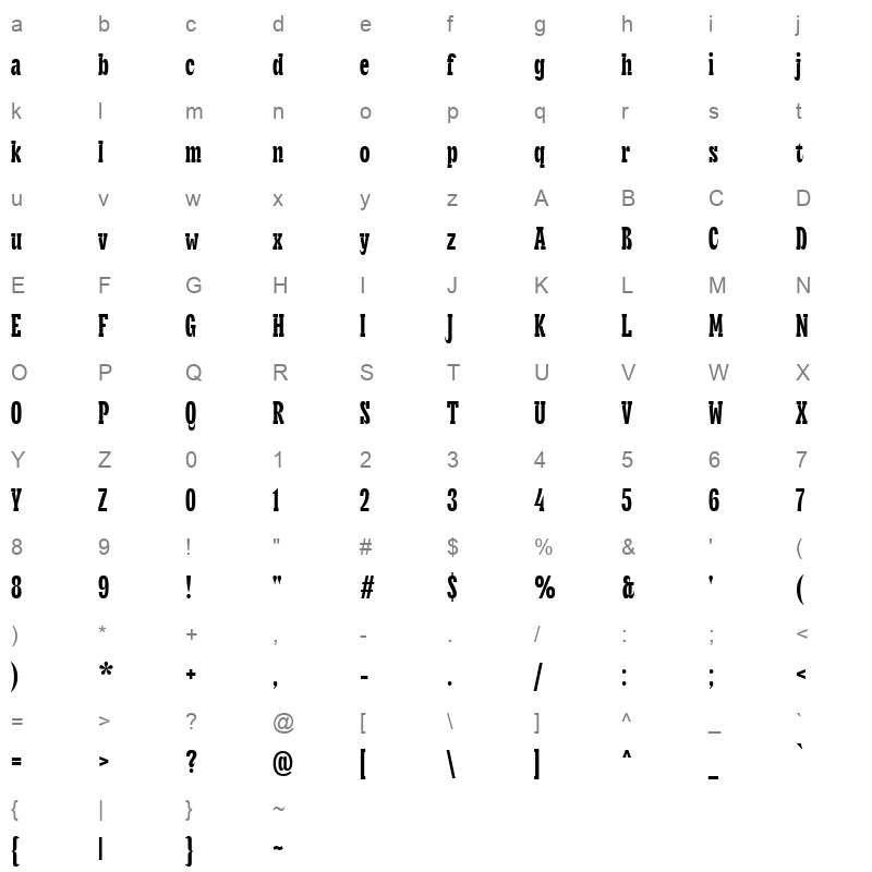 TT Cometus Regular Character Map