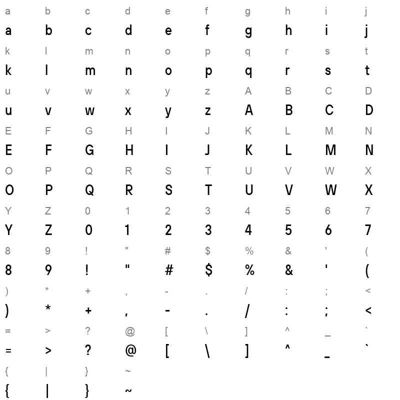 TT Hoves Condensed Medium Character Map