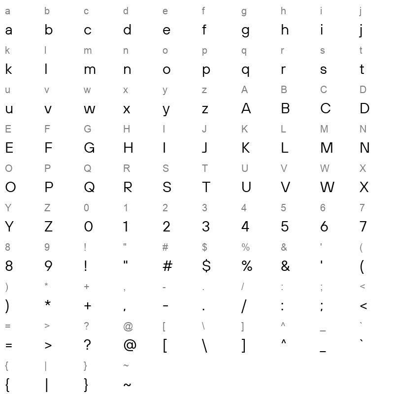 TT Hoves Pro Trial Variable Character Map