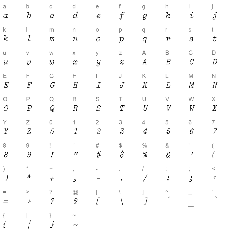 TT2020Base Italic Character Map