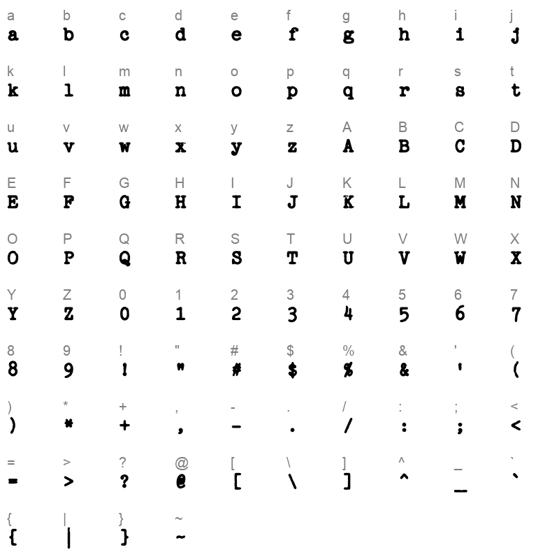 TT2020StyleB Regular Character Map