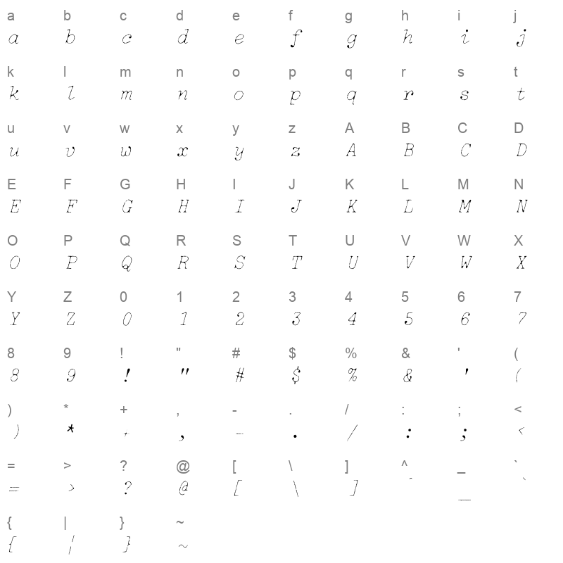 TT2020StyleD Italic Character Map