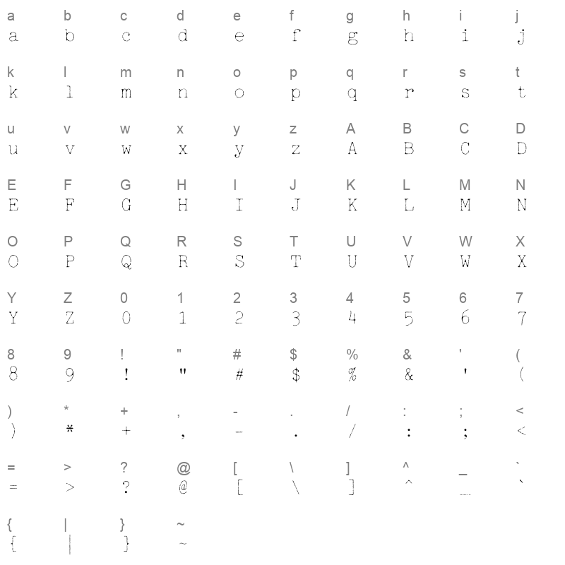 TT2020StyleD Regular Character Map