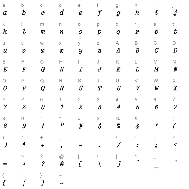 TT2020StyleE Italic Character Map