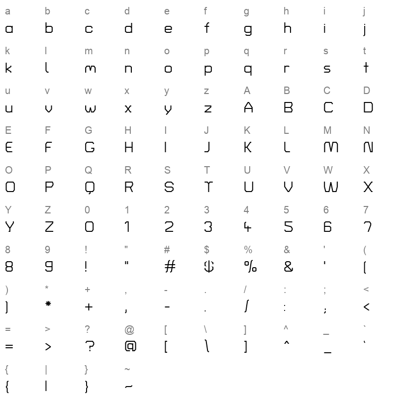 TurretRoad Medium Character Map