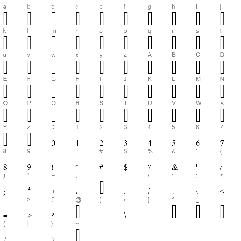UL Noreen Bold Regular Character Map