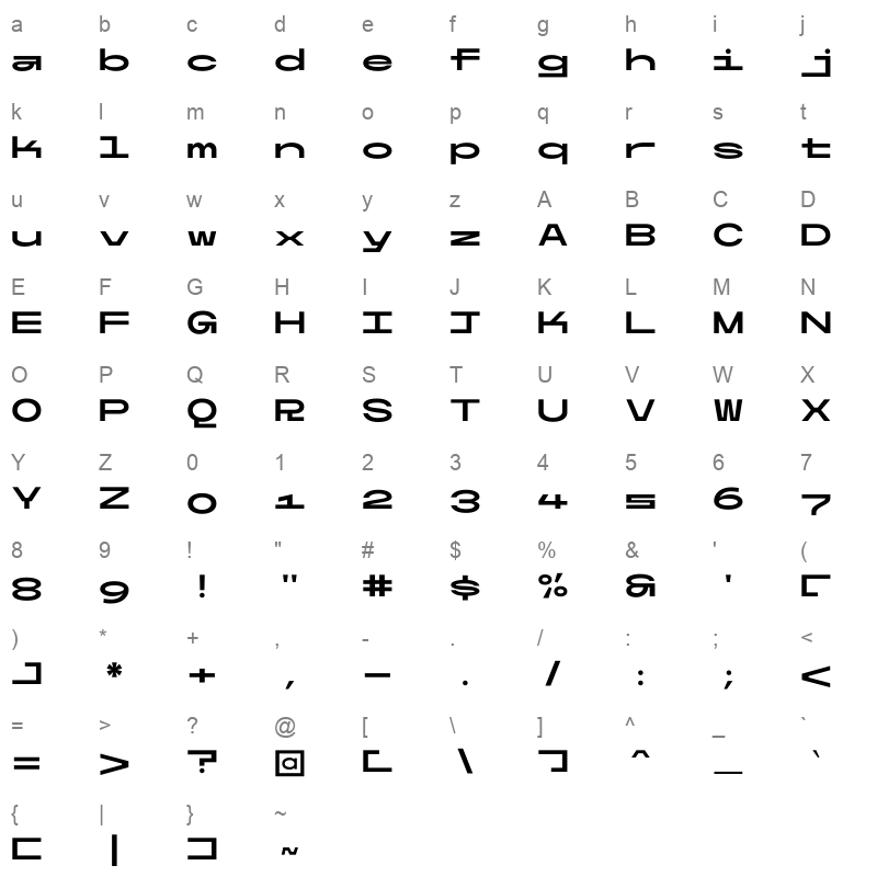 Ultra mono Wide Bold Character Map
