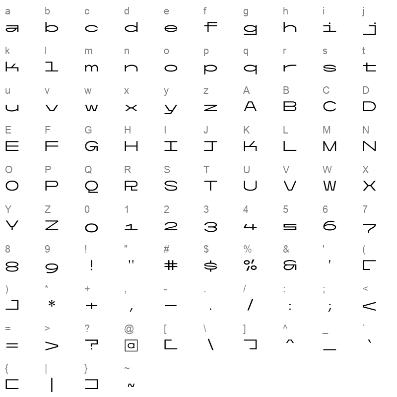 UltramonoWide Light Character Map