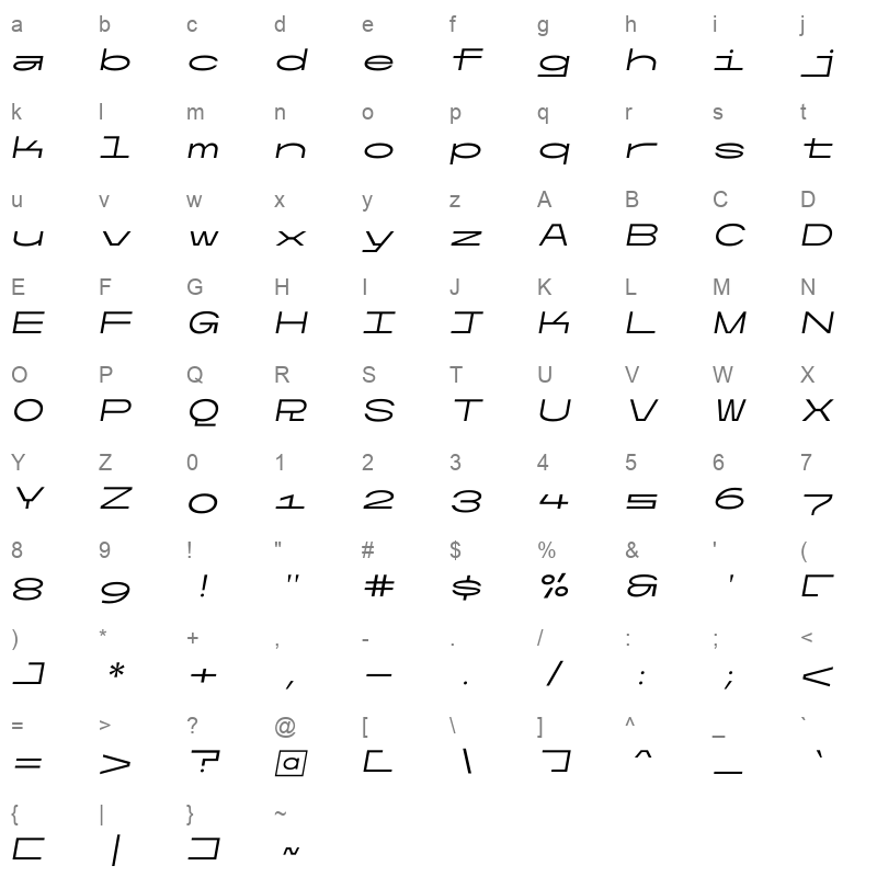 UltramonoWide LightItalic Character Map