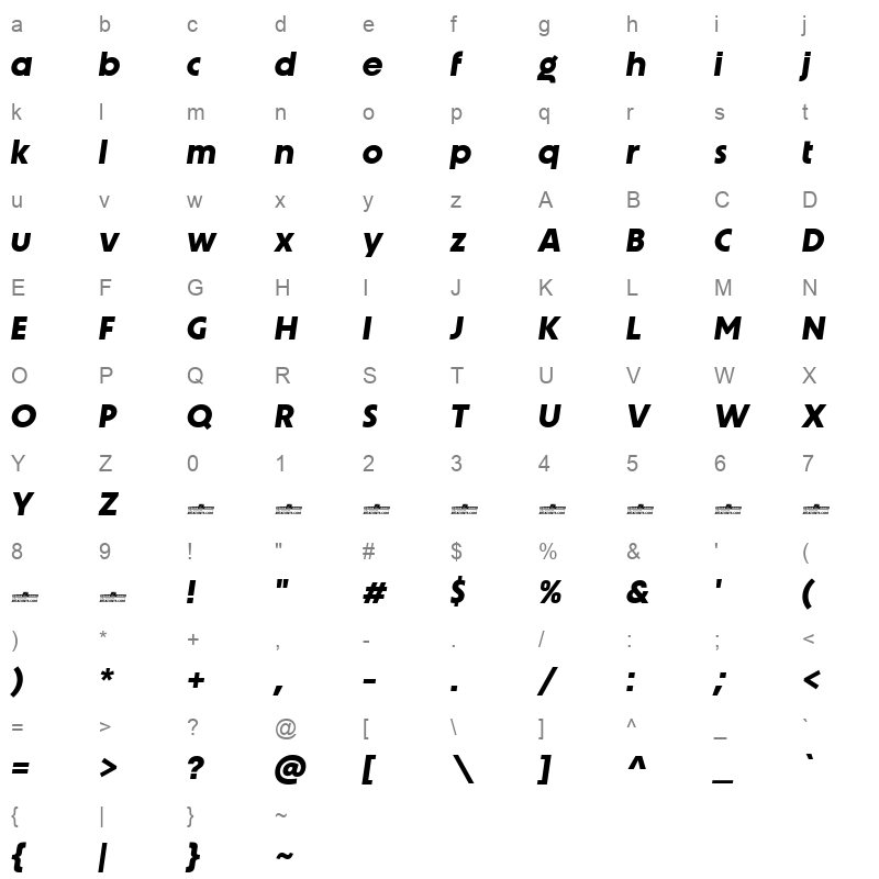 Unigeo 64 Bold Italic Character Map