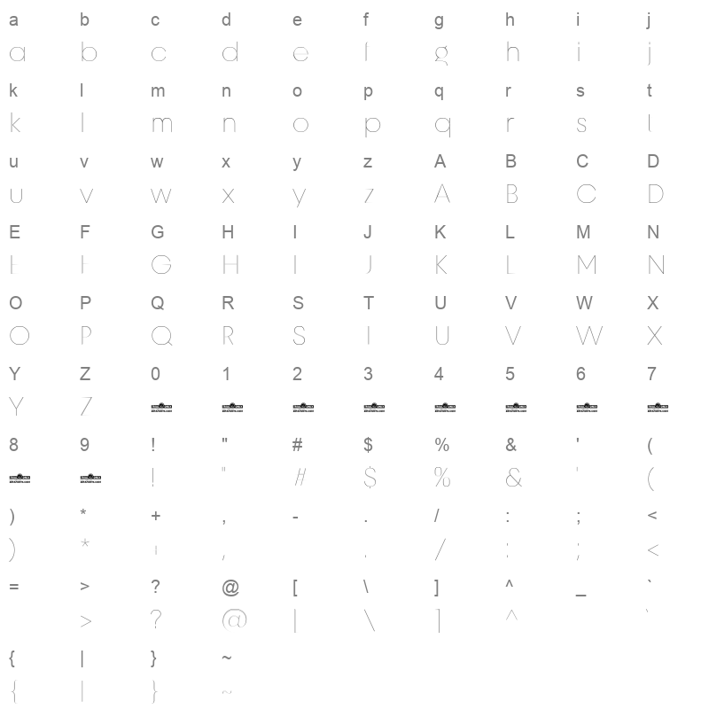Unigeo128 Extralight Character Map