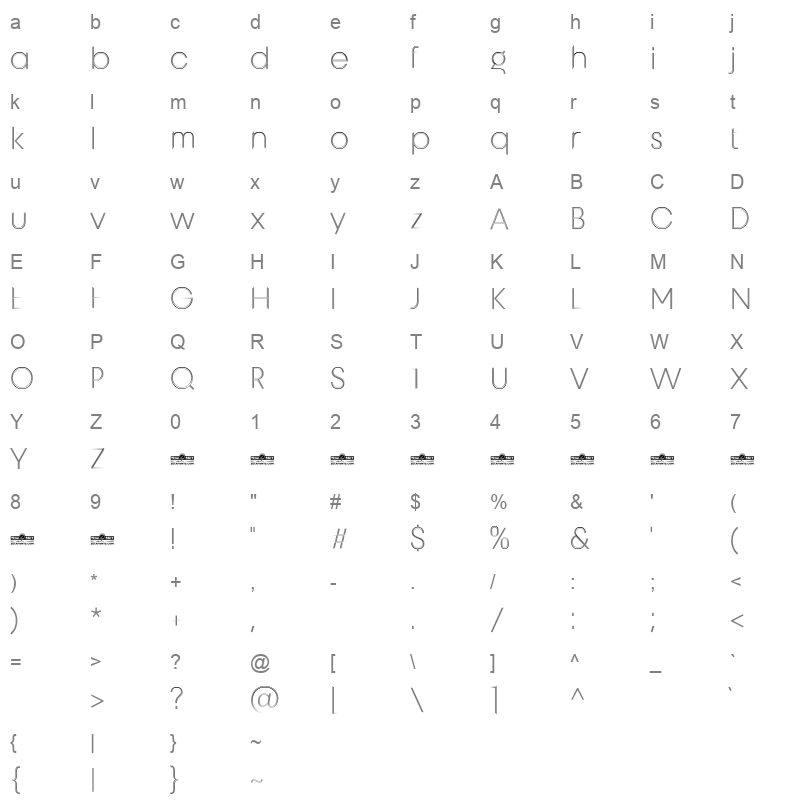 Unigeo128 Light Character Map
