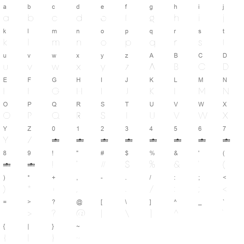 Unigeo128 Thin trial Character Map