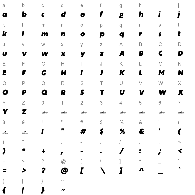 Unigeo64 Extrabold Italic Character Map