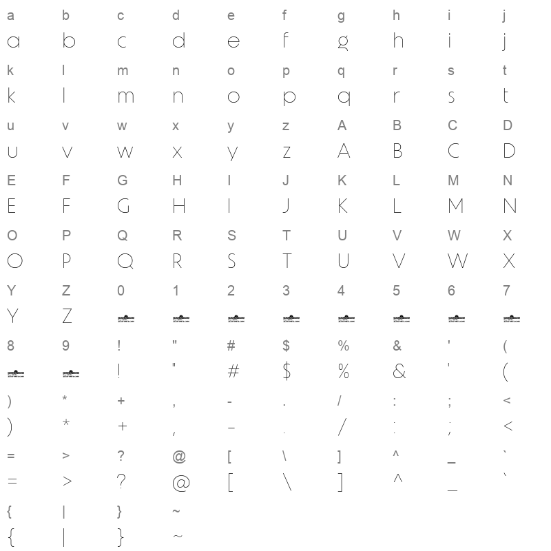 Unigeo64 Extralight Character Map