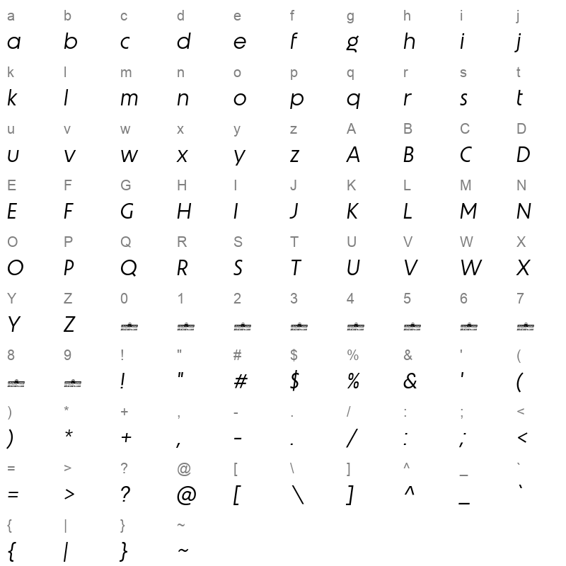 Unigeo64 Italic Character Map