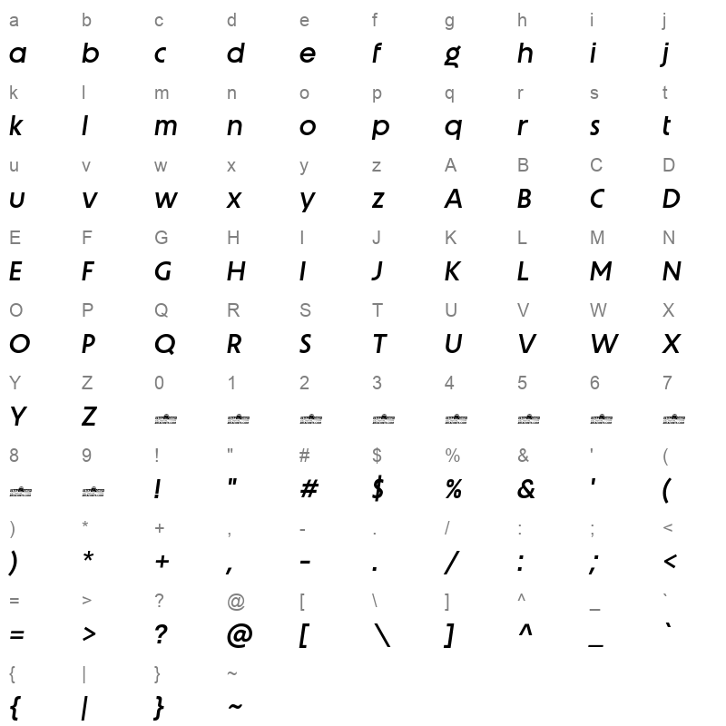 Unigeo64 Medium Italic Character Map