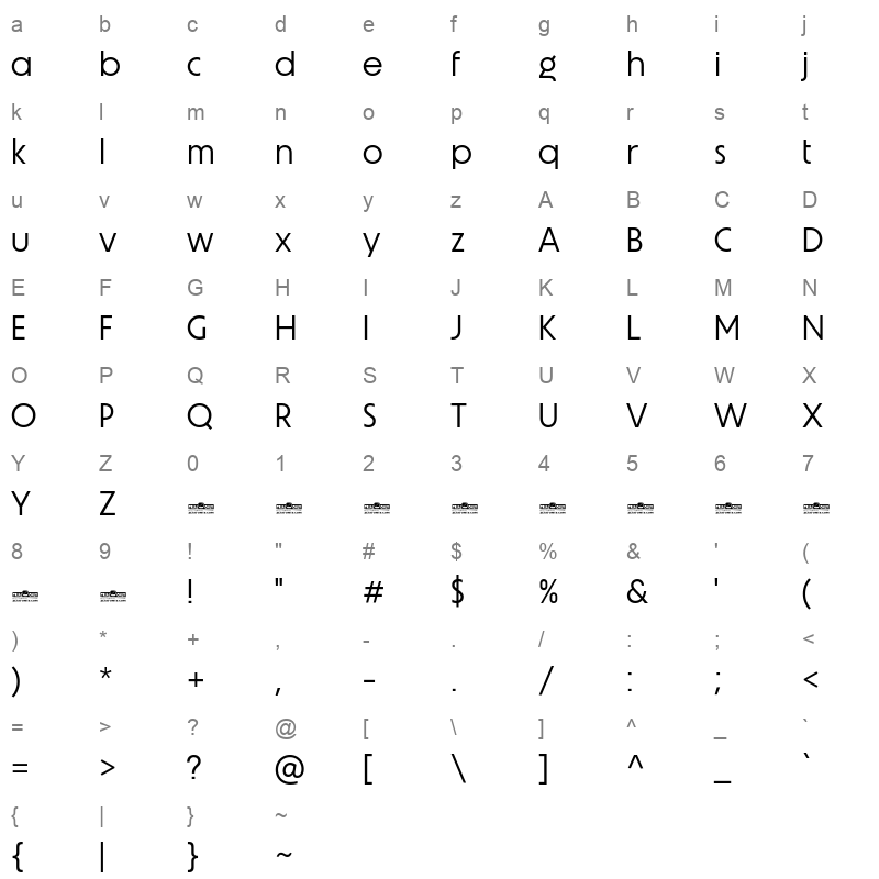 Unigeo64 Regular Character Map