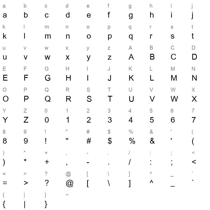 UrduLink Regular Character Map