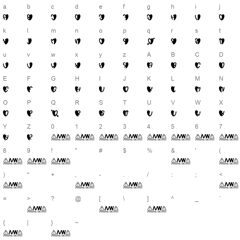Valentine One otf Character Map