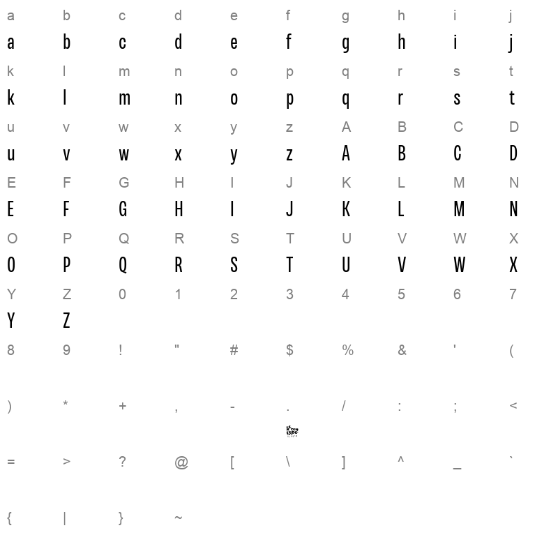 Variera Regular Character Map