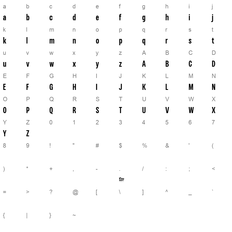 Variera SemiBold Character Map