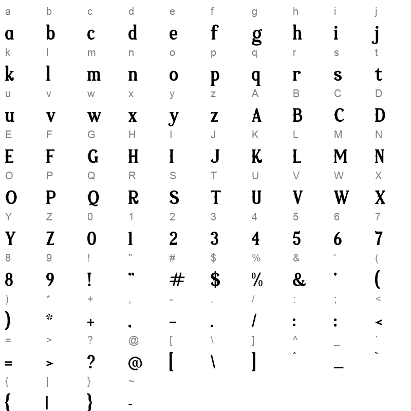 Vejlikan Character Map