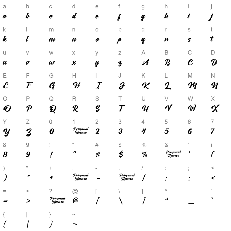Versati leLetters Character Map