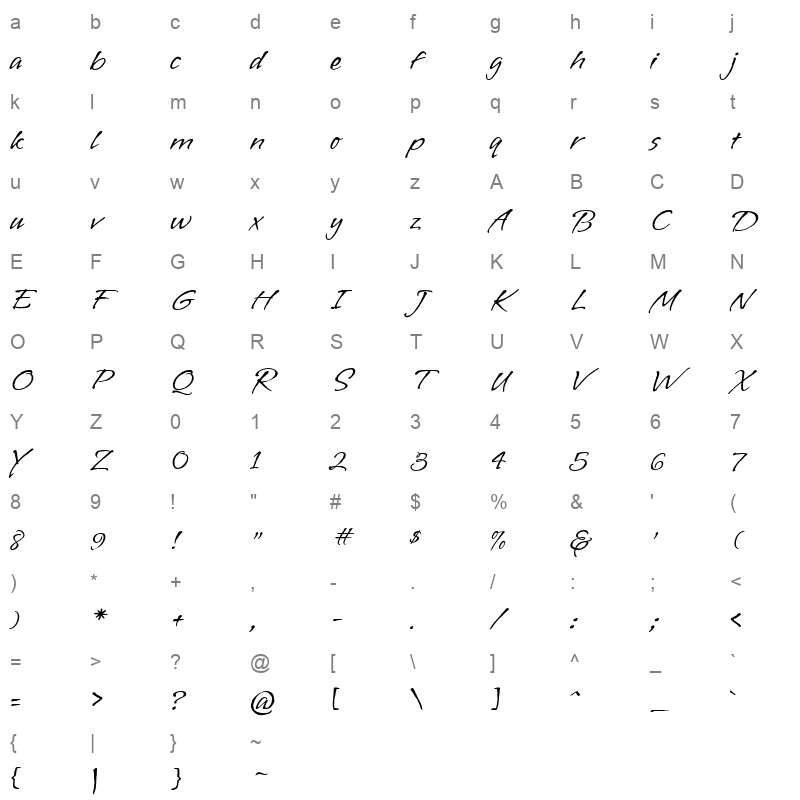 VujahdayScript Regular Character Map