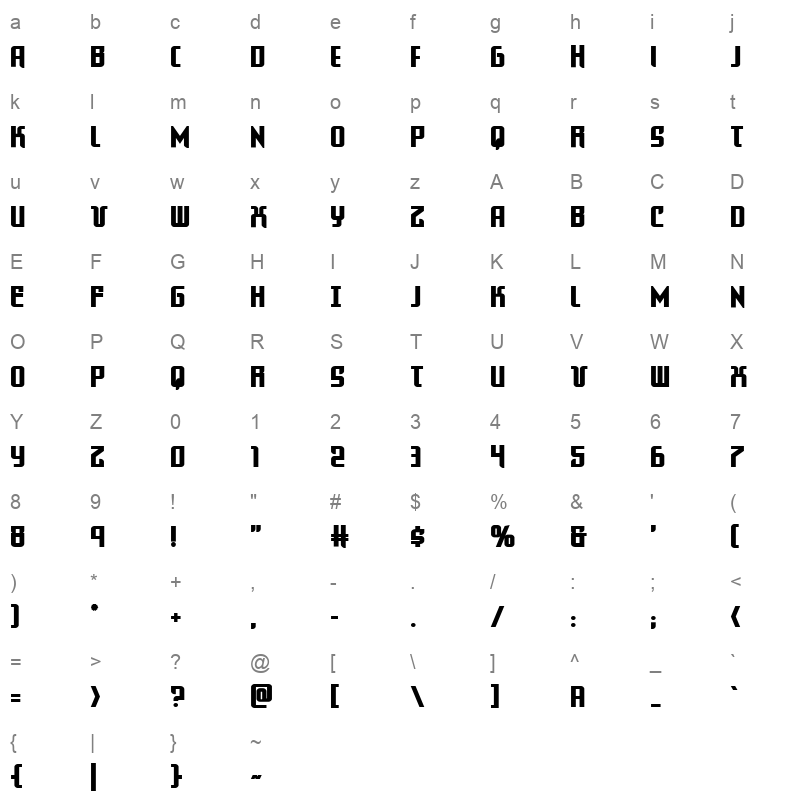 warriatron bold straight Character Map
