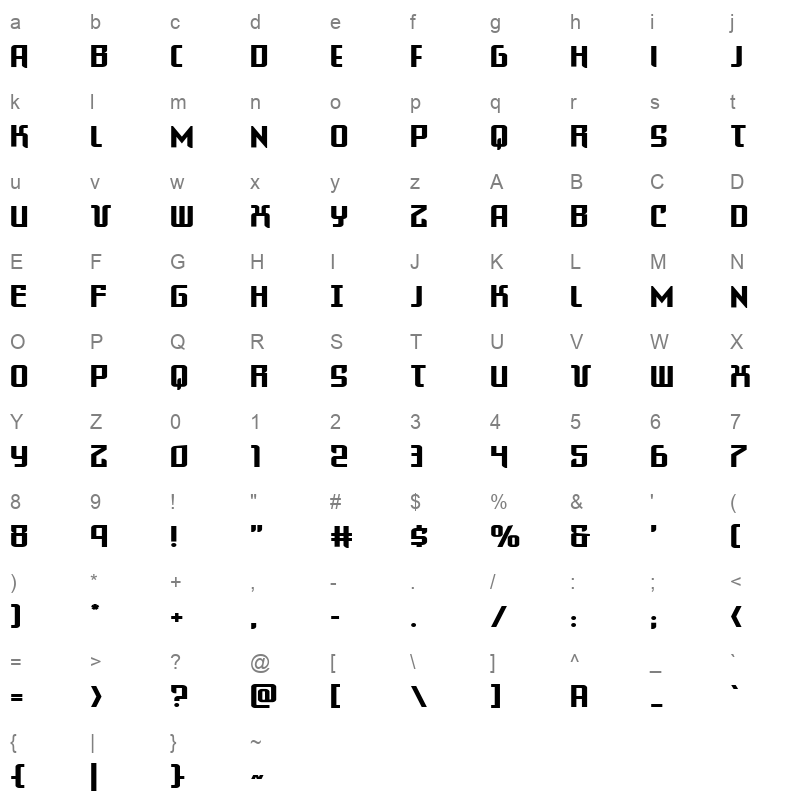 warriatronexpand straight Character Map