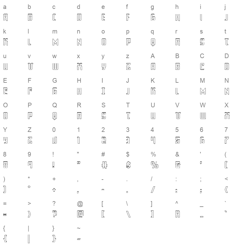 warriatronout straight Character Map