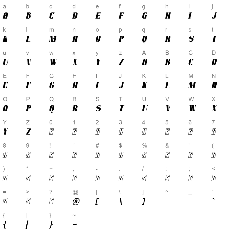 warriot BoldItalic Character Map