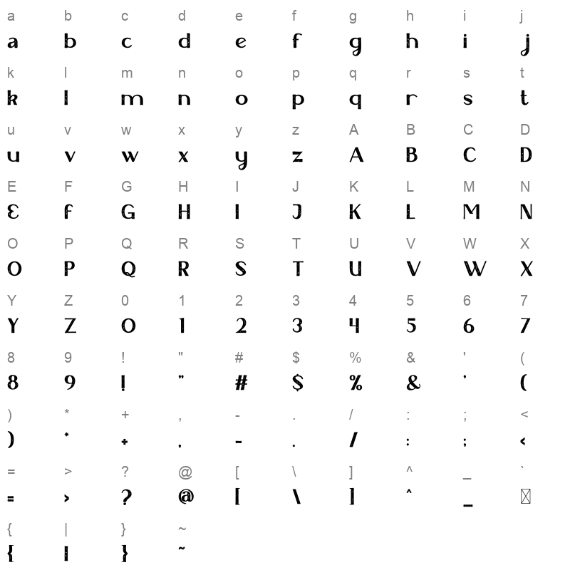 White Raven Texture otf Character Map