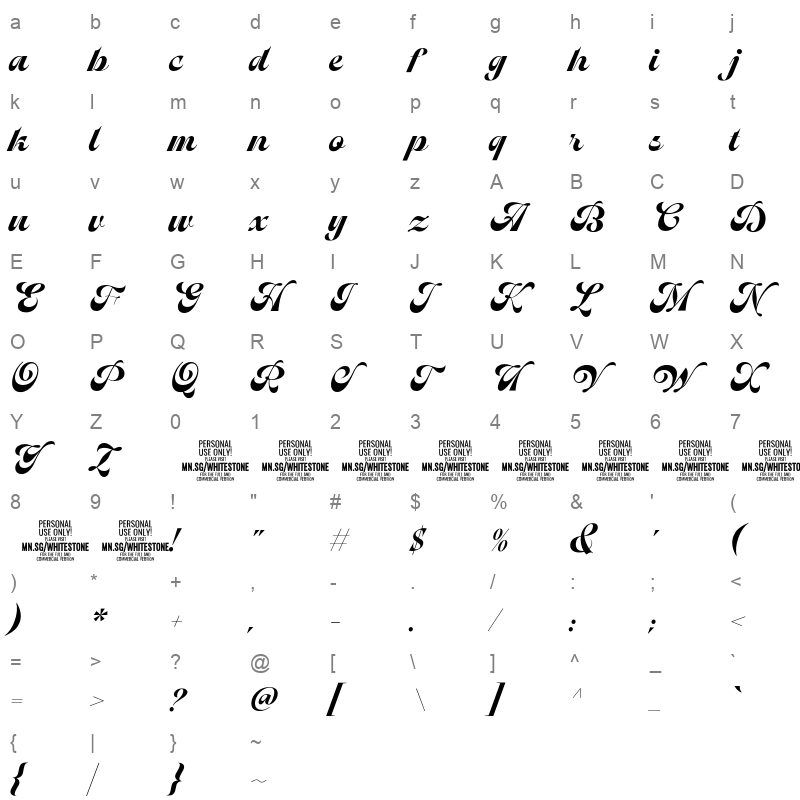 Whitestone Formal PUO Character Map