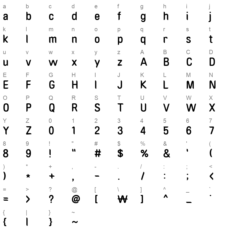 wiggle hangeul Regular Character Map