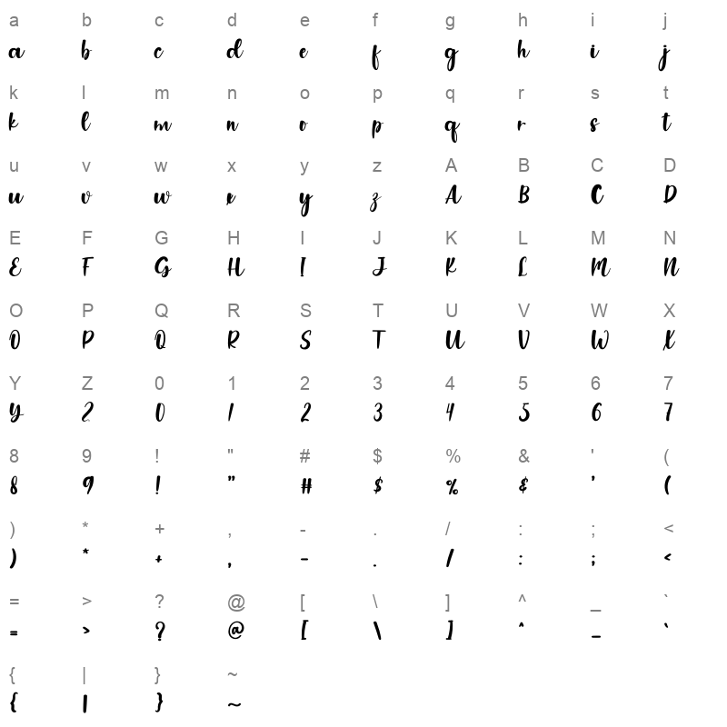 Winter font otf Character Map