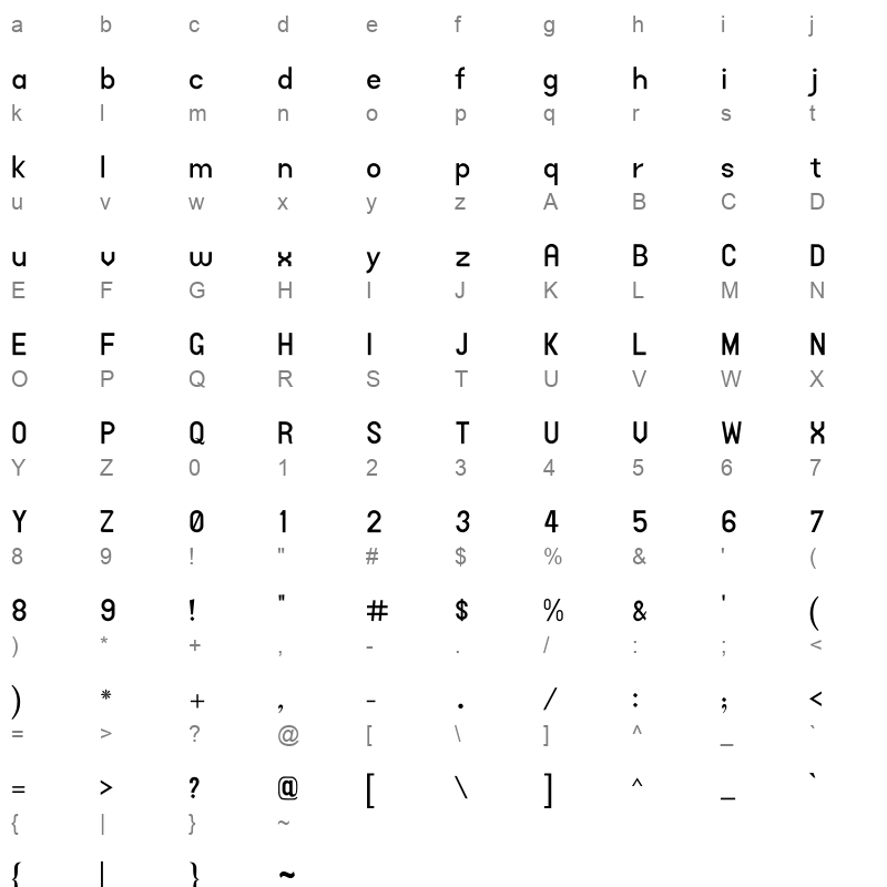 X Zar Heavy Character Map