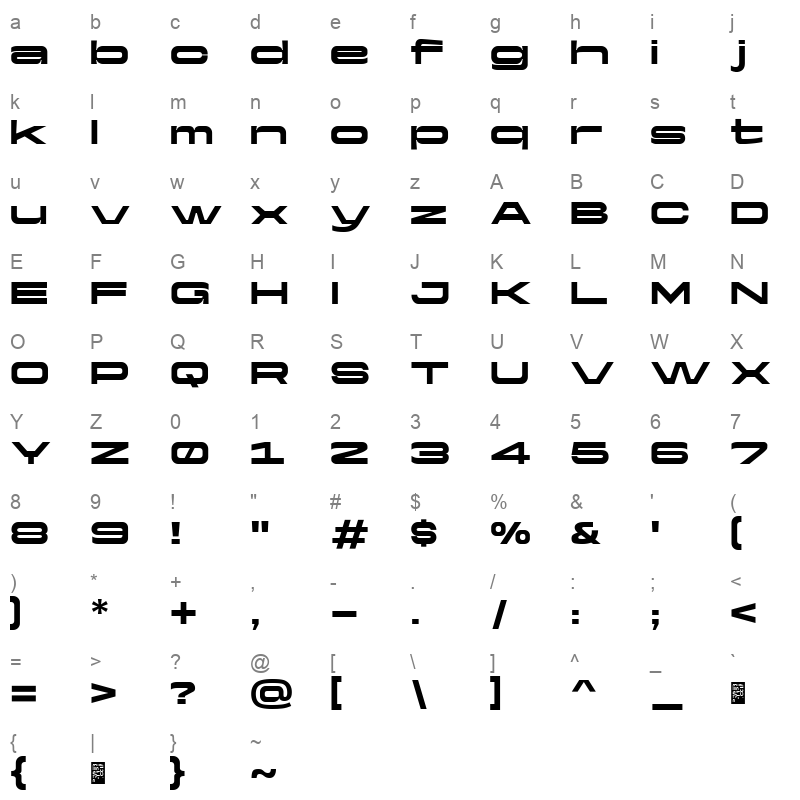 Yapari ExtraBoldWide Character Map