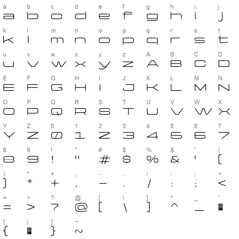 Yapari LightWide Character Map