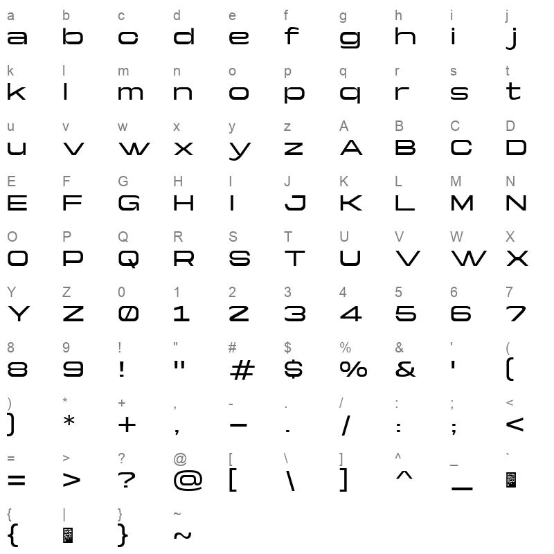 Yapari Medium Character Map