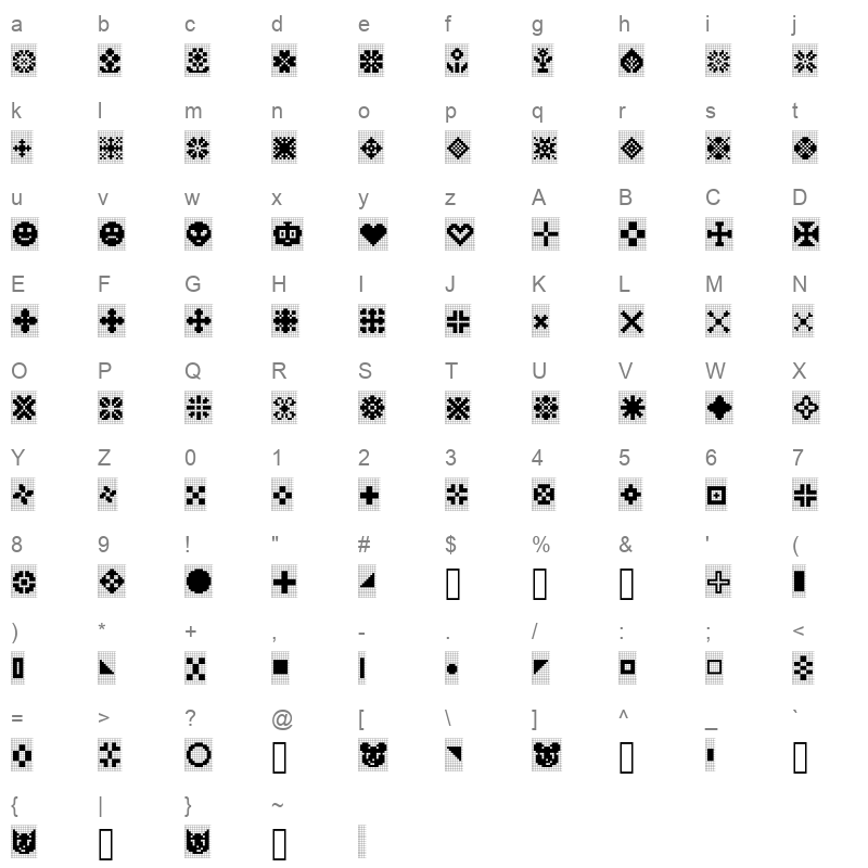 Yarndings12Charted Regular Character Map