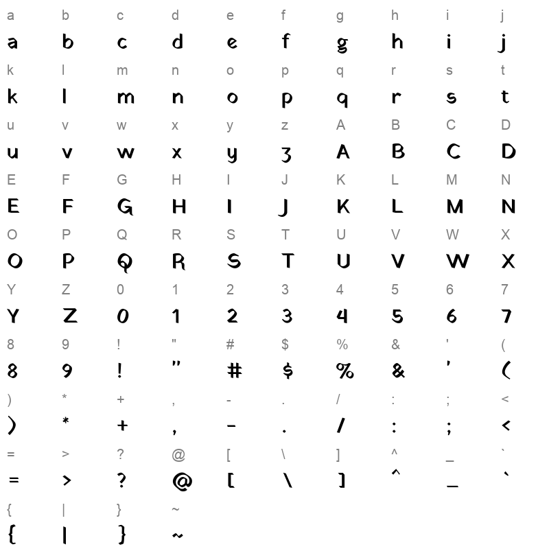 Yatra One Regular Character Map