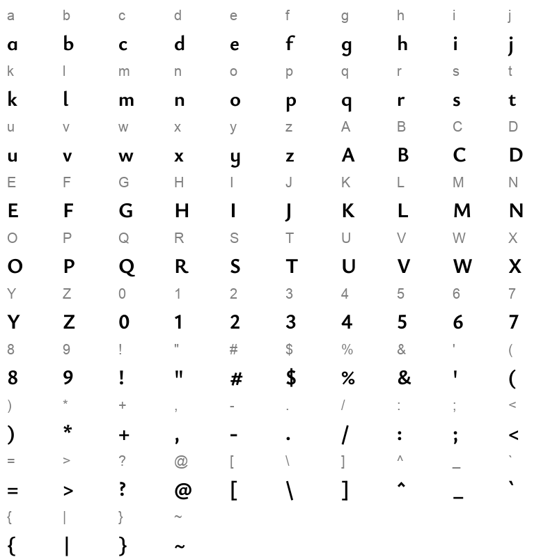 YsabeauInfant Bold Character Map