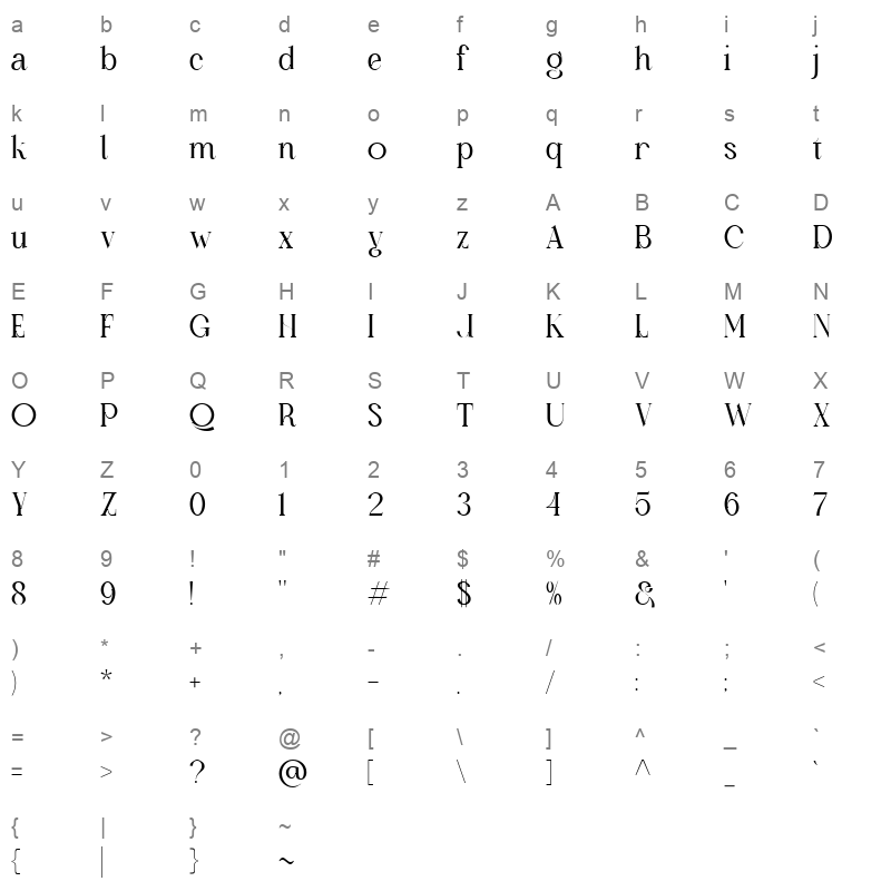 Zaloga Character Map