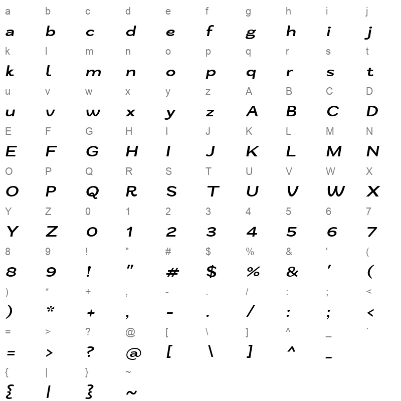 Zt Nezto SemiBoldItalic Character Map