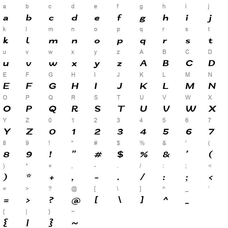 ZtNezto BoldItalic Character Map